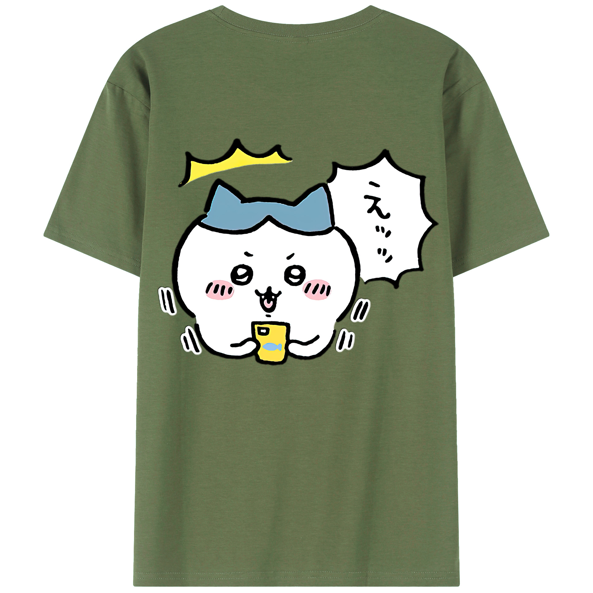 （画像用） ちいかわ ハチワレ Chii-kawa hachiware 綿100％ メンズ半袖Tシャツ（バックプリント） 通気性